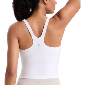 image:imageCRZ YOGA Butterlift Adjustable VBack Crop Tank Tops for Women  Racerback V Neck Padded Longline Sports Bras Pilates WorkoutWhite