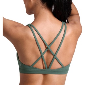 image:imageCRZ YOGA Butterlift Strappy Sports Bras for Women  Padded Low Cut Scoop Neck Cross Back Pilates Yoga TopDark Forest Green