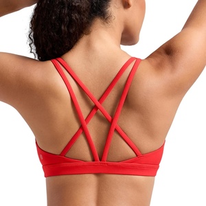 image:imageCRZ YOGA Butterlift Strappy Sports Bras for Women  Padded Low Cut Scoop Neck Cross Back Pilates Yoga TopDeep Red