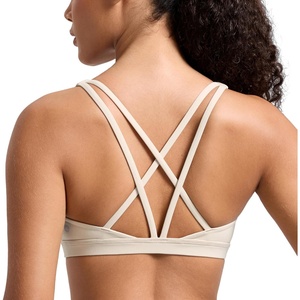 image:imageCRZ YOGA Butterlift Strappy Sports Bras for Women  Padded Low Cut Scoop Neck Cross Back Pilates Yoga TopMojave Tan