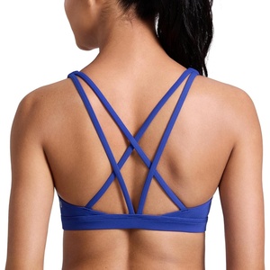 image:imageCRZ YOGA Butterlift Strappy Sports Bras for Women  Padded Low Cut Scoop Neck Cross Back Pilates Yoga TopWaves Blue