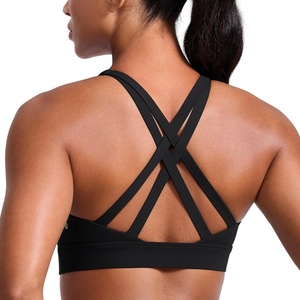 image:imageCRZ YOGA Butterlift Wide Criss Cross Straps Supportive Sports Bras for Women  Medium Impact Strappy Gym Padded Workout TopBlack
