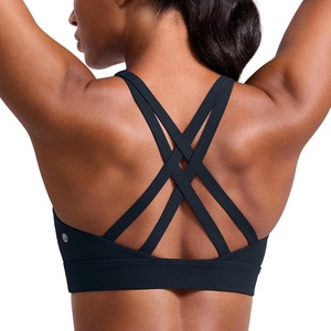 image:imageCRZ YOGA Butterlift Wide Criss Cross Straps Supportive Sports Bras for Women  Medium Impact Strappy Gym Padded Workout TopTrue Navy