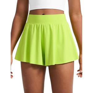 image:imageCRZ YOGA Girls 2 in 1 Athletic Flowy Shorts  Dance Tennis Soccer Casual Butterfly Skirts Liner Pockets Kids TeenChartreuse