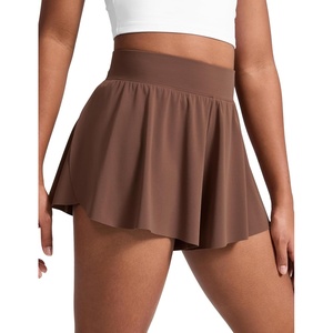 image:imageCRZ YOGA Girls 2 in 1 Athletic Flowy Shorts  Dance Tennis Soccer Casual Butterfly Skirts Liner Pockets Kids TeenCoffee Brown