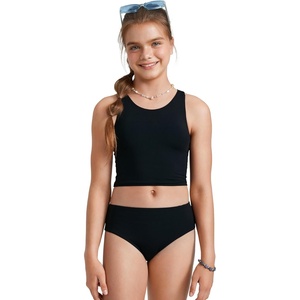 image:imageCRZ YOGA Girls Tankini Set 2 Piece Swimsuit  Beach Sports Bathing Suit High Neck Racerback Padded Kids TeenBlack