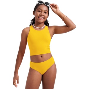 image:imageCRZ YOGA Girls Tankini Set 2 Piece Swimsuit  Beach Sports Bathing Suit High Neck Racerback Padded Kids TeenHigh Visibility Yellow