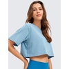 image:imageCRZ YOGA Pima Cotton Loose Crop TShirts for Women  Workout Yoga Casual Athletic Running Short Sleeve Shirts Crewneck TopsHeathered Neptune Blue