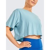 image:imageCRZ YOGA Pima Cotton Loose Crop TShirts for Women  Workout Yoga Casual Athletic Running Short Sleeve Shirts Crewneck TopsPure Blue