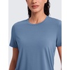 image:imageCRZ YOGA Quick Dry Workout Tops for Women Hip Length  Athletic Running Gym Yoga Short Sleeve Shirts Crewneck Basic TeesWashed Denim