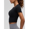 image:imageCRZ YOGA Softembrace Crewneck Crop Tops for Women  Casual Going Out Soft Short Sleeve Shirts Basic Fitted Baby TeesBlack