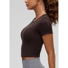 image:imageCRZ YOGA Softembrace Crewneck Crop Tops for Women  Casual Going Out Soft Short Sleeve Shirts Basic Fitted Baby TeesHot Fudge Brown