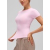 image:imageCRZ YOGA Softembrace High Neck Tops for Women  Soft Casual Going Out Shirts Crewneck Tight Basic Short Sleeve TShirtPink Peony