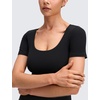 image:imageCRZ YOGA Softembrace Scoop Neck Tops for Women  Casual Soft Going Out Short Sleeve Shirts Sexy U Neck Tight Fitted TeesBlack
