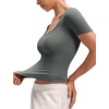 image:imageCRZ YOGA Softembrace Scoop Neck Tops for Women  Casual Soft Going Out Short Sleeve Shirts Sexy U Neck Tight Fitted TeesGrey Sage