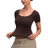 image:imageCRZ YOGA Softembrace Scoop Neck Tops for Women  Casual Soft Going Out Short Sleeve Shirts Sexy U Neck Tight Fitted TeesHot Fudge Brown