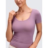 image:imageCRZ YOGA Softembrace Scoop Neck Tops for Women  Casual Soft Going Out Short Sleeve Shirts Sexy U Neck Tight Fitted TeesLight Lavender