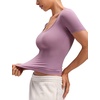 image:imageCRZ YOGA Softembrace Scoop Neck Tops for Women  Casual Soft Going Out Short Sleeve Shirts Sexy U Neck Tight Fitted TeesLight Lavender
