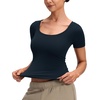 image:imageCRZ YOGA Softembrace Scoop Neck Tops for Women  Casual Soft Going Out Short Sleeve Shirts Sexy U Neck Tight Fitted TeesTrue Navy