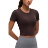 image:imageCRZ YOGA Softembrace Crewneck Crop Tops for Women  Casual Going Out Soft Short Sleeve Shirts Basic Fitted Baby TeesHot Fudge Brown