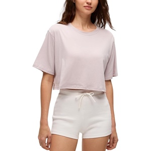 image:imageCRZ YOGA Pima Cotton Loose Crop TShirts for Women  Workout Yoga Casual Athletic Running Short Sleeve Shirts Crewneck TopsSmoky Blush