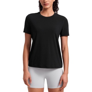 image:imageCRZ YOGA Quick Dry Workout Tops for Women Hip Length  Athletic Running Gym Yoga Short Sleeve Shirts Crewneck Basic TeesBlack