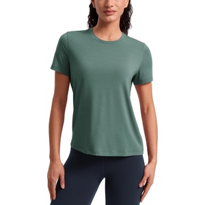 image:imageCRZ YOGA Quick Dry Workout Tops for Women Hip Length  Athletic Running Gym Yoga Short Sleeve Shirts Crewneck Basic TeesGraphite Green