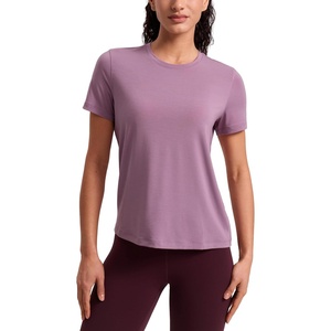 image:imageCRZ YOGA Quick Dry Workout Tops for Women Hip Length  Athletic Running Gym Yoga Short Sleeve Shirts Crewneck Basic TeesLight Lavender