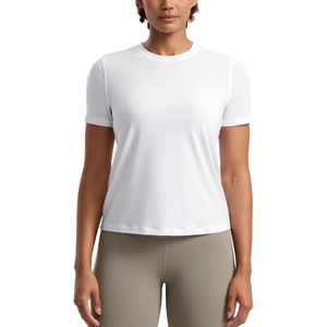 image:imageCRZ YOGA Quick Dry Workout Tops for Women Hip Length  Athletic Running Gym Yoga Short Sleeve Shirts Crewneck Basic TeesWhite