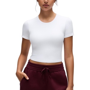 image:imageCRZ YOGA Softembrace Crewneck Crop Tops for Women  Casual Going Out Soft Short Sleeve Shirts Basic Fitted Baby TeesWhite