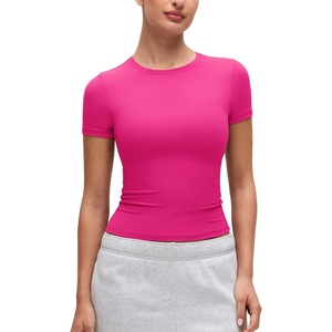 image:imageCRZ YOGA Softembrace High Neck Tops for Women  Soft Casual Going Out Shirts Crewneck Tight Basic Short Sleeve TShirtGranita Pink