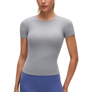 image:imageCRZ YOGA Softembrace High Neck Tops for Women  Soft Casual Going Out Shirts Crewneck Tight Basic Short Sleeve TShirtRhino Grey