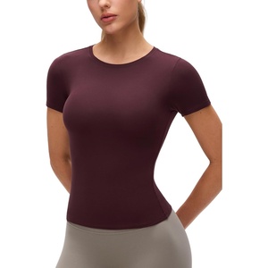 image:imageCRZ YOGA Softembrace High Neck Tops for Women  Soft Casual Going Out Shirts Crewneck Tight Basic Short Sleeve TShirtRipe Plum