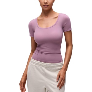 image:imageCRZ YOGA Softembrace Scoop Neck Tops for Women  Casual Soft Going Out Short Sleeve Shirts Sexy U Neck Tight Fitted TeesLight Lavender