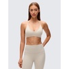 image:imageCRZ YOGA Butterluxe Soft Double Lined TBack Sports Bras for Women  V Neck Adjustable Strap Yoga Crop Top Casual Non PaddedMojave Tan