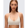 image:imageCRZ YOGA Butterluxe Soft Double Lined TBack Sports Bras for Women  V Neck Adjustable Strap Yoga Crop Top Casual Non PaddedMojave Tan