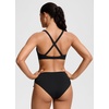 image:imageCRZ YOGA Twist Front Cut Out Bikini Tops for Women  Padded V Neck Spaghetti Strap Criss Cross Swim Bathing Suit BraBlack