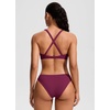 image:imageCRZ YOGA Twist Front Cut Out Bikini Tops for Women  Padded V Neck Spaghetti Strap Criss Cross Swim Bathing Suit BraFuchsia