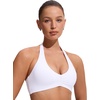 image:imageCRZ YOGA Womens Ruched Front Halter Bikini Tops  Swim Bathing Suit Scoop Neck Backless Swimsuit PaddedWhite