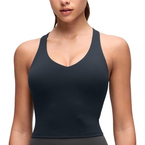 image:imageCRZ YOGA Butterluxe V Neck Racerback Crop Tank Tops for Women  Wireless Padded Yoga Longline Sports BraTrue Navy