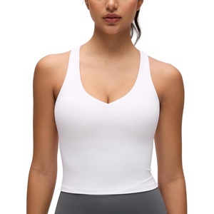 image:imageCRZ YOGA Butterluxe V Neck Racerback Crop Tank Tops for Women  Wireless Padded Yoga Longline Sports BraWhite