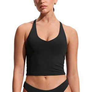 image:imageCRZ YOGA Criss Cross Back Tankini Tops for Women  Padded V Neck Bathing Suit Crop Swim TankBlack