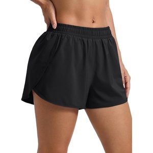 image:imageCRZ YOGA Mid Rise Half Split Athletic Shorts for Women 25 Dolphin Quick Dry for Gym Running Workout TrackBlack