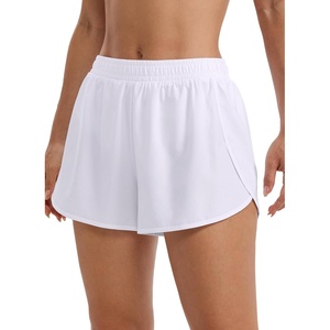 image:imageCRZ YOGA Mid Rise Half Split Athletic Shorts for Women 25 Dolphin Quick Dry for Gym Running Workout TrackWhite