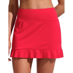 image:imageCRZ YOGA Ruffle Swim Skirt for Women  High Waisted Tummy Control Bathing Suit Bikini Bottoms SkortsDeep Red