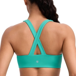 image:imageCRZ YOGA SculptAir Wide Straps Cross Back Sports Bras for Women  U Neck Medium Impact Wireless Padded Workout TopAtlantis Green