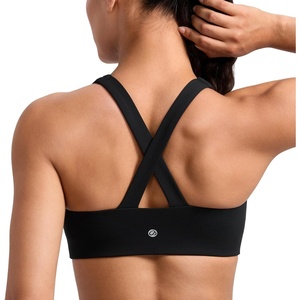 image:imageCRZ YOGA SculptAir Wide Straps Cross Back Sports Bras for Women  U Neck Medium Impact Wireless Padded Workout TopBlack