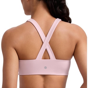 image:imageCRZ YOGA SculptAir Wide Straps Cross Back Sports Bras for Women  U Neck Medium Impact Wireless Padded Workout TopPink Haze