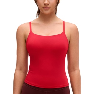image:imageCRZ YOGA Softretch U Back Camisole Tank Tops for Women  Scoop Neck Padded Spaghetti Straps Soft Yoga Crop TopAurora Red