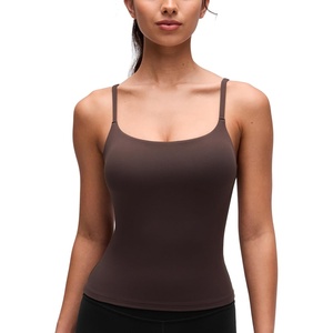 image:imageCRZ YOGA Softretch U Back Camisole Tank Tops for Women  Scoop Neck Padded Spaghetti Straps Soft Yoga Crop TopClay Brown